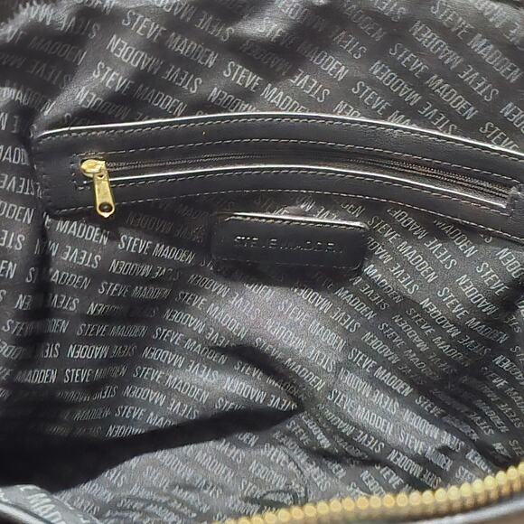 Steve Madden Black Faux Leather Satchel Tote Bag Purse - Picture 6 of 11